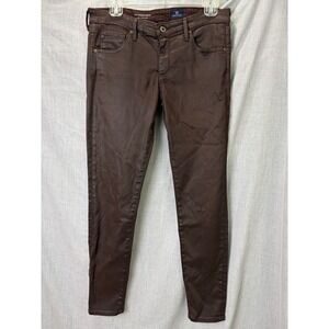 AG Adriano Goldschmied Coated Legging Ankle Jeans Size 29R Brown Leather Look